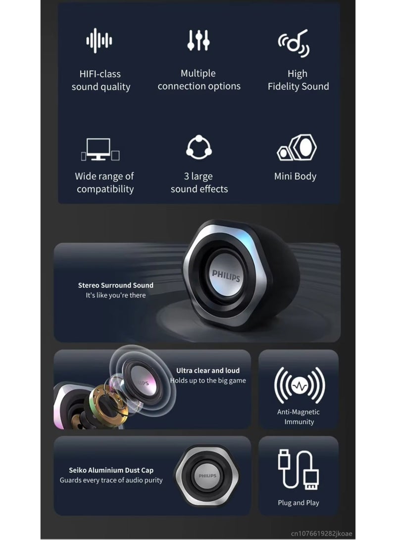 فيليبس SPA3208  Desktop Speakers 5W - 2.0 Channel Stereo - USB Powered + 3.5mm Cable multi color - Image 4