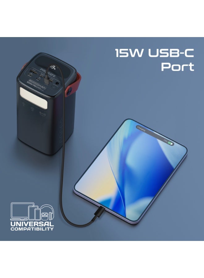 بروميت باور بانك/ محطة طاقة محمولة 80,000 مللي أمبير/ساعة مع USB-C PD بقوة 100 وات، وشحن 4 أجهزة، ومنافذ USB-C وUSB-A، ومدخل Lightning والطاقة الشمسية، وبطارية LiFePO4، ومصباح يدوي LED، ومقبض جلدي، وباور بانك خارجي - Image 4