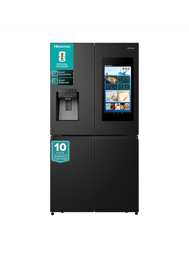 Hisense Gross 759L/Net 760L Cross Door Refrigerator Fridge RQ760N4IF1, TFT Screen, Ice& Water Despneser, Smart Connectivity, Smart Diagnostic, Shopping List Function, Food Inventory Monitor, Impressive Recipes Function, Albums, Message Board, Screen Shareing, Premium Flat Door Design,Triple Cooling Zone, Antibacterial Guard, Inverter RQ760N4IF1 black - Image 1