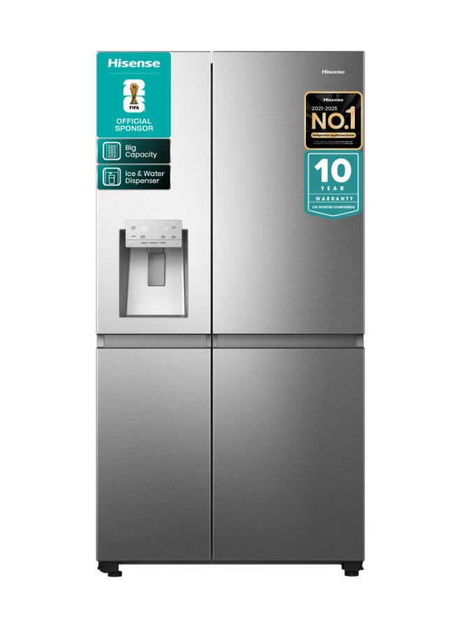 Hisense Gross 819L/Net 632L Side By Side Refrigerator Fridge RS818N4IIE, Ice& Water Despenser, Food Management, Smart Connectivity, Digital Temp Sensor, Big Capacity, Metal Tech Cooling, Muti Air Flow System, Dual Temp Control Zone, Durable Inverter, Moisture Fresh Crisper, Inverter RS818N4IIEI Inox - Image 1