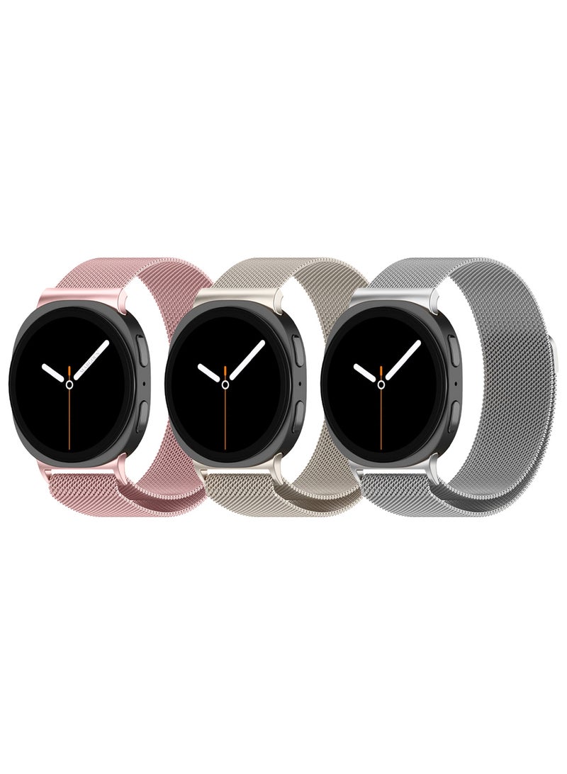 MARGOUN 3Packs Milanese Metal Band for Samsung Galaxy Watch 8 Band 40mm 44mm/8 Classic 46mm, Mesh Magnetic Stainless Steel Loop Strap Multicolour-6 - Image 2