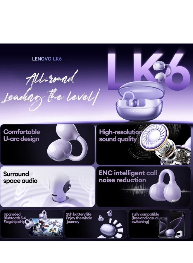 Lenovo LK6 TWS Wireless Bluetooth Earbuds HD Sports Headset with Microphone purple - Image 2