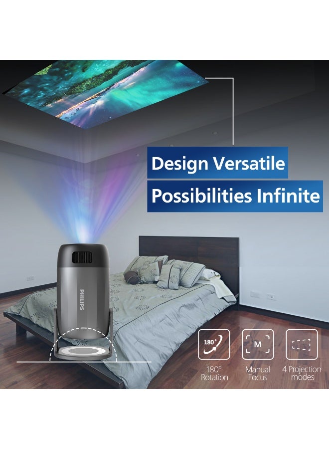 Philips NeoPix 150 home theatre projector, Full HD 1920 x 1080p, 180 degree rotatable, LED light source, mirror mode, WLAN 6, stereo sound 2x3 watts, black NPX150/INT Black - Image 4