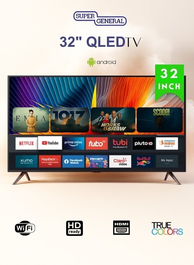 SUPER GENERAL 32 inch Smart Android QLED TV | Android Tv with WiFi and DLNA | Quad core Processor | 16W Speaker Power | 2x HDMI 2x USB | Netflix , YouTube, Shahid and MAXHUB Mirroring Feature SGQLED32PS12TS SGQLED32PS12TS Black - Image 1