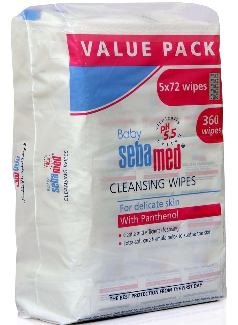 سيباميد مناديل مبللة لتنظيف الأطفال مع بانثينول، عبوة قيمة، عبوة من 5، 360 قطعة - Image 2