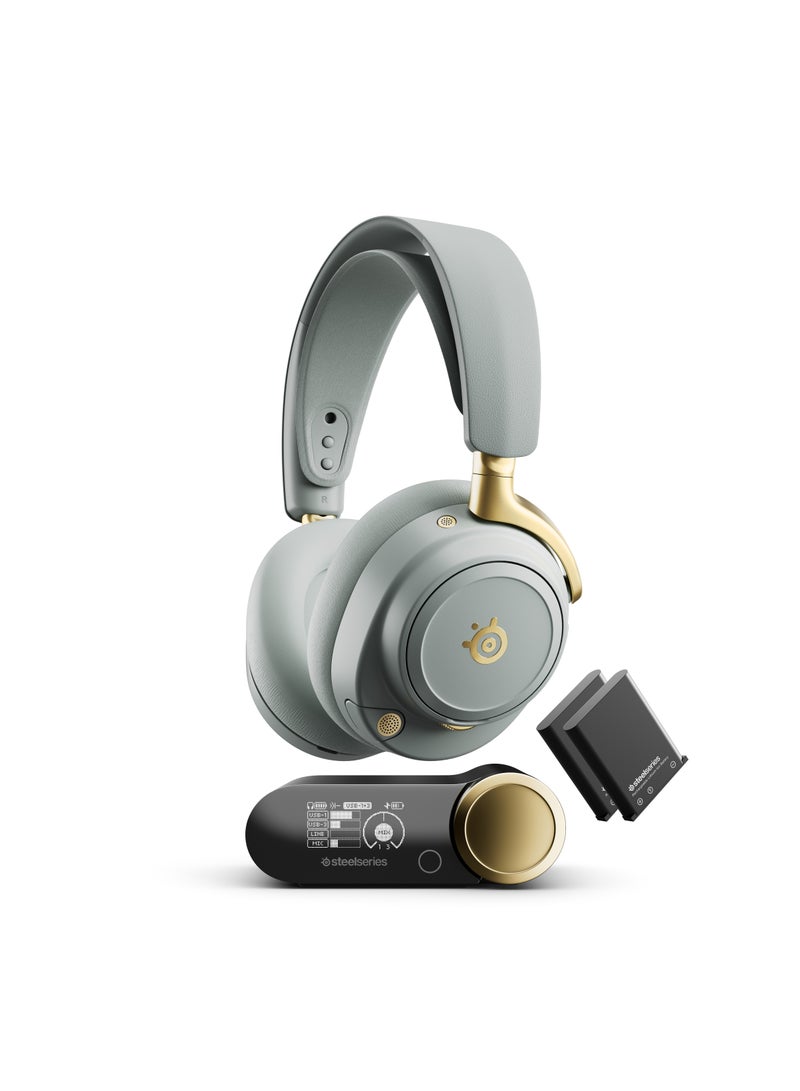 ستيل سيريز أركتيس نوفا إلت - سماعة ألعاب لاسلكية عالية الدقة - 96 كيلو هرتز/24 بت - مكبرات صوت من ألياف الكربون - إلغاء الضوضاء النشط - رفض الضوضاء بالذكاء الاصطناعي - تطبيق - 2.4 جيجاهرتز + بلوتوث - مزيج متعدد المصادر؛ أومني بلاي للكمبيوتر الشخصي + بلاي ستيشن + إكس بوكس - حكيم وذهبي - Image 1