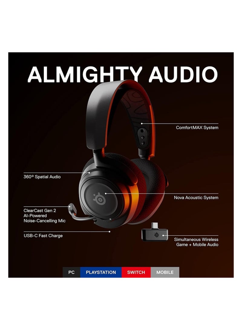 steelseries Arctis Nova 7 Wireless Multi-Platform Gaming On Ear Headset Simultaneous Wireless 2.4GHz & Bluetooth Comfort Design - Fast Charging 38Hr Battery PC, PS, Switch - Black - Image 4