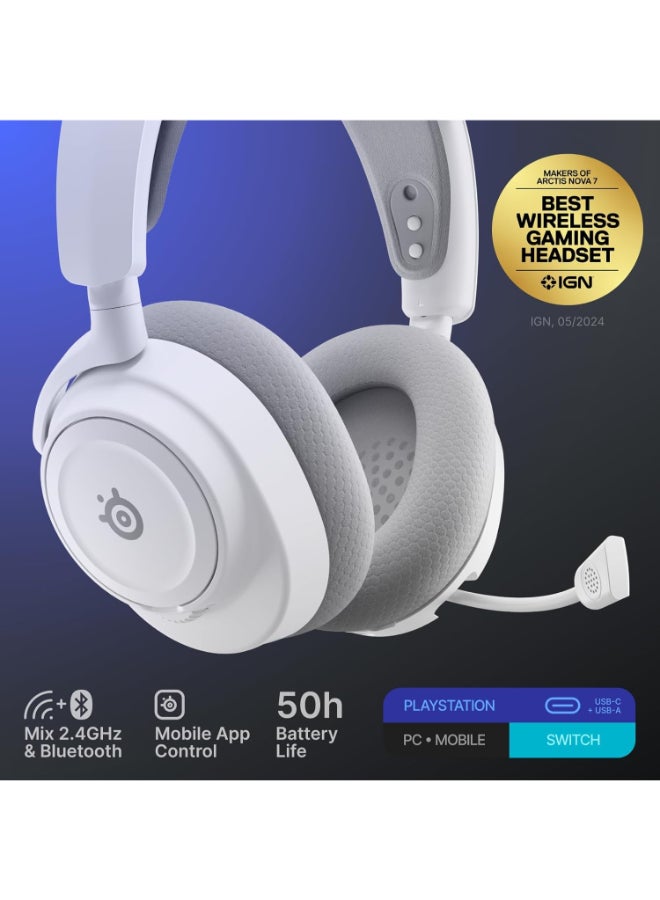 ستيل سيريز سماعة ألعاب لاسلكية Arctis Nova 7P الجيل 2 - تحكم عبر التطبيق في الوقت الحقيقي، أكثر من 50 ساعة من اللعب، محركات مغناطيسية نيوديميوم، مزيج 2.4GHz/Bluetooth، PS5، PS4، PC، Switch 1/2، موبايل - أبيض - Image 2
