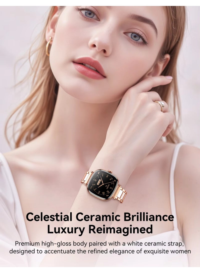 جوي روم ساعة ذكية للسيدات من سلسلة بريميوم 1.7 بوصة شاشة AMOLED، حزام سيراميك ومعدني، مكالمات بلوتوث، أكثر من 100 وضع رياضي وصحي مع تتبع صحة النساء، شحن لاسلكي مغناطيسي، مقاومة للماء والغبار - ساعة ذكية للنساء - تطبيق إدارة Joyroom - معتمد من CE - Image 2