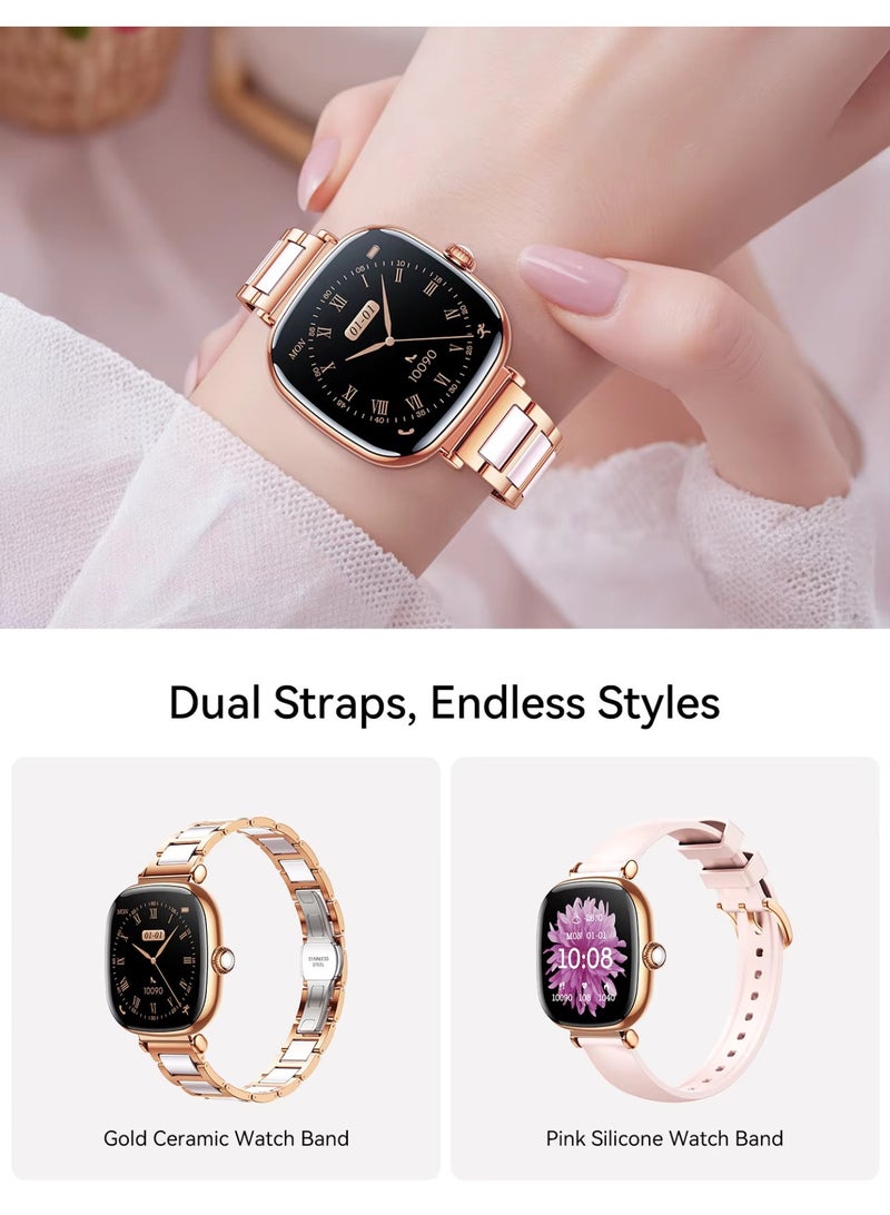 جوي روم ساعة ذكية للسيدات من سلسلة بريميوم 1.7 بوصة شاشة AMOLED، حزام سيراميك ومعدني، مكالمات بلوتوث، أكثر من 100 وضع رياضي وصحي مع تتبع صحة النساء، شحن لاسلكي مغناطيسي، مقاومة للماء والغبار - ساعة ذكية للنساء - تطبيق إدارة Joyroom - معتمد من CE - Image 3