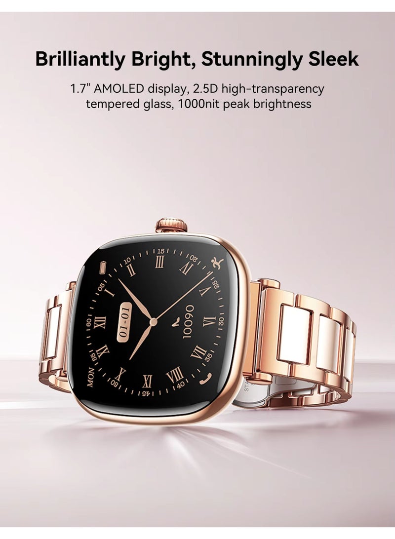 جوي روم ساعة ذكية للسيدات من سلسلة بريميوم 1.7 بوصة شاشة AMOLED، حزام سيراميك ومعدني، مكالمات بلوتوث، أكثر من 100 وضع رياضي وصحي مع تتبع صحة النساء، شحن لاسلكي مغناطيسي، مقاومة للماء والغبار - ساعة ذكية للنساء - تطبيق إدارة Joyroom - معتمد من CE - Image 4