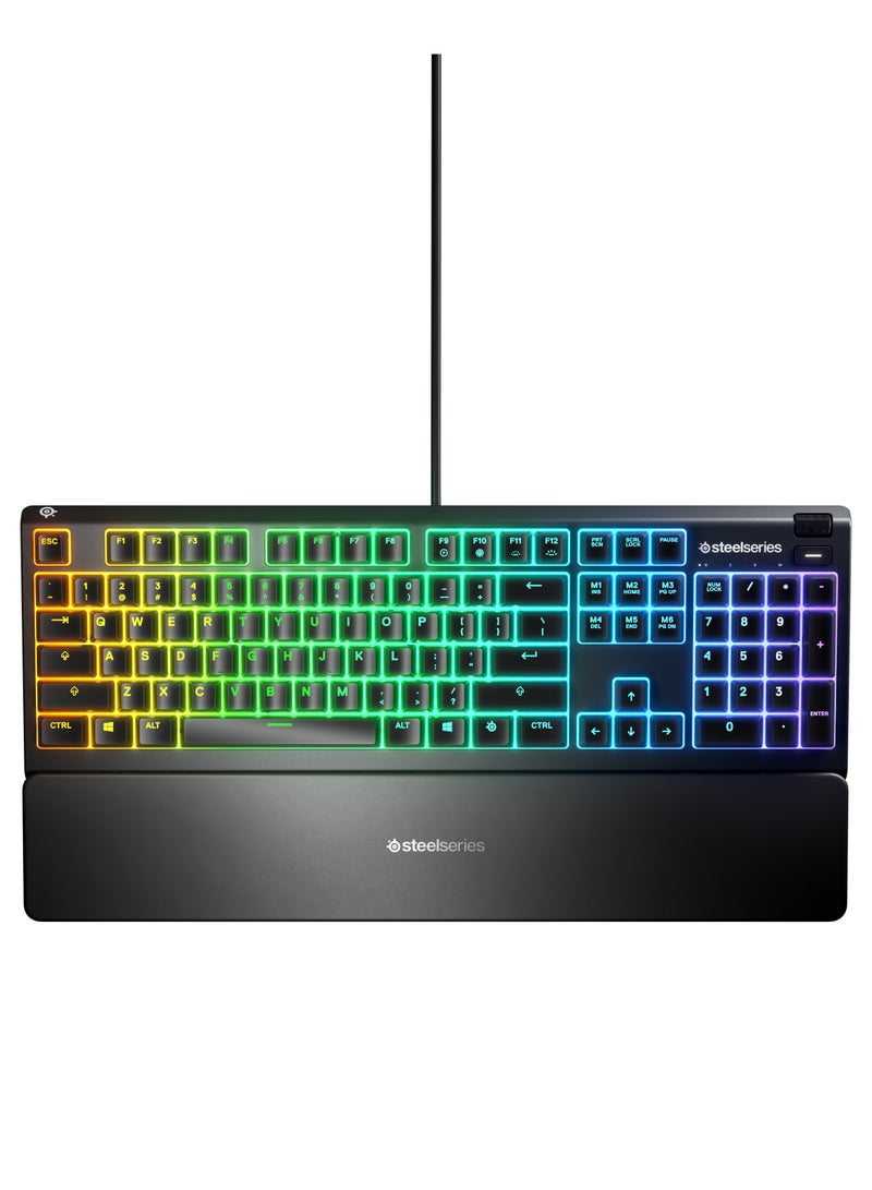 ستيل سيريز لوحة مفاتيح الألعاب Apex 3 RGB مع إضاءة USB 10 مناطق RGB مقاومة للماء IP32 مع مسند معصم مغناطيسي - أسود AR - Image 1