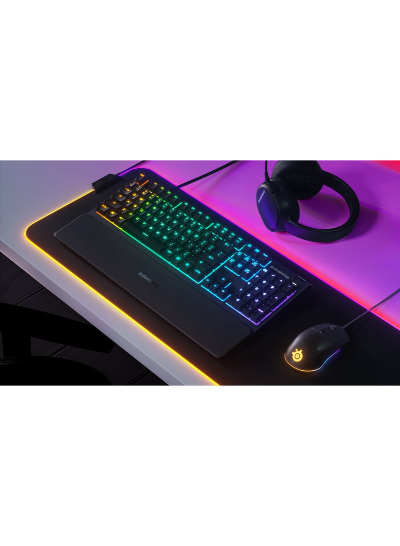 ستيل سيريز لوحة مفاتيح الألعاب Apex 3 RGB مع إضاءة USB 10 مناطق RGB مقاومة للماء IP32 مع مسند معصم مغناطيسي - أسود AR - Image 3