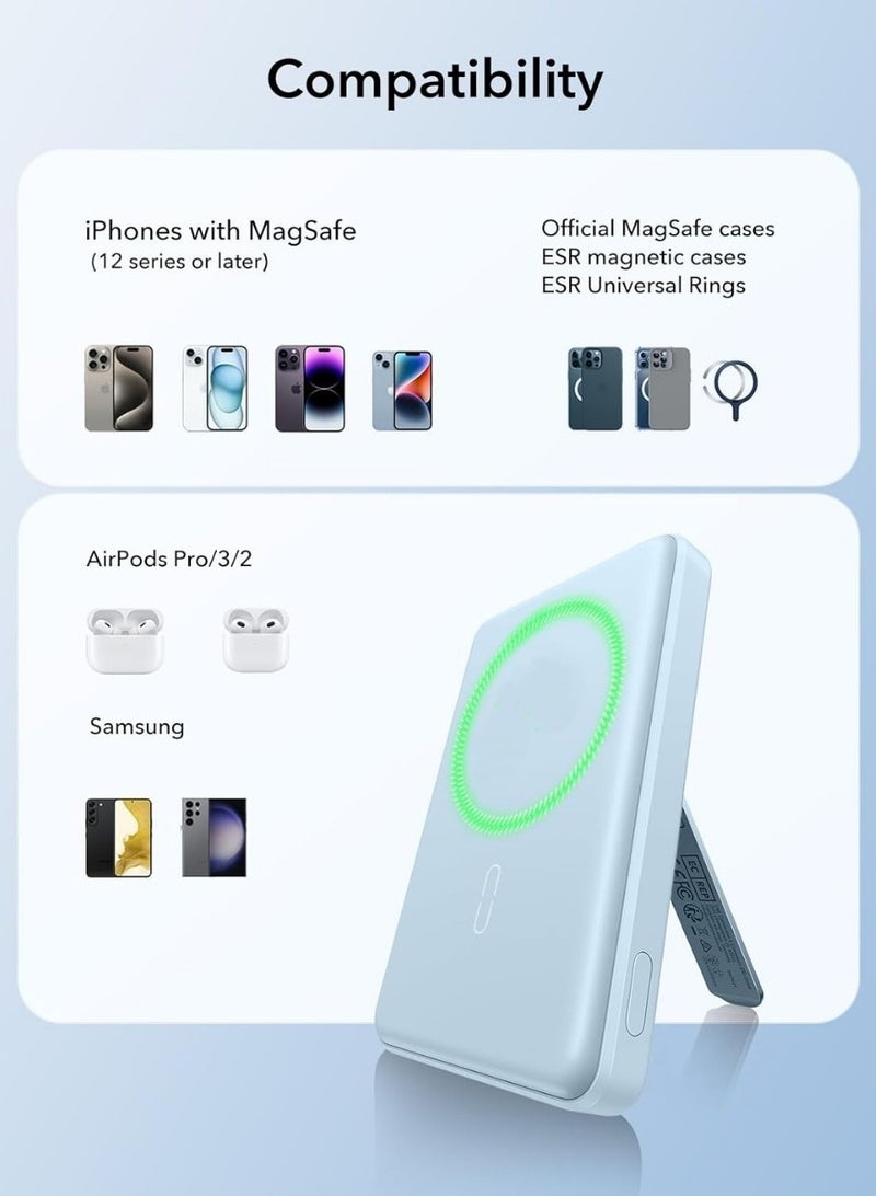 ESR 6000 mAh Mini Kickstand  Magentic Wireless Power Bank Light Blue - Image 2