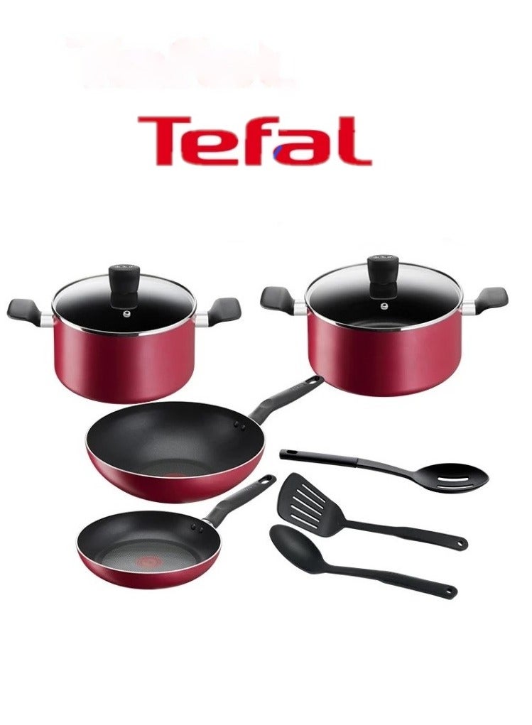 Tefal Supercook 9pcs set (Frypan 24cm, Wokpan 28cm, Stewpot 22cm And 24cm, 3 Spatulas) red 24cm, 28cm, 22cm & 24cm, 3 cmcm - Image 1
