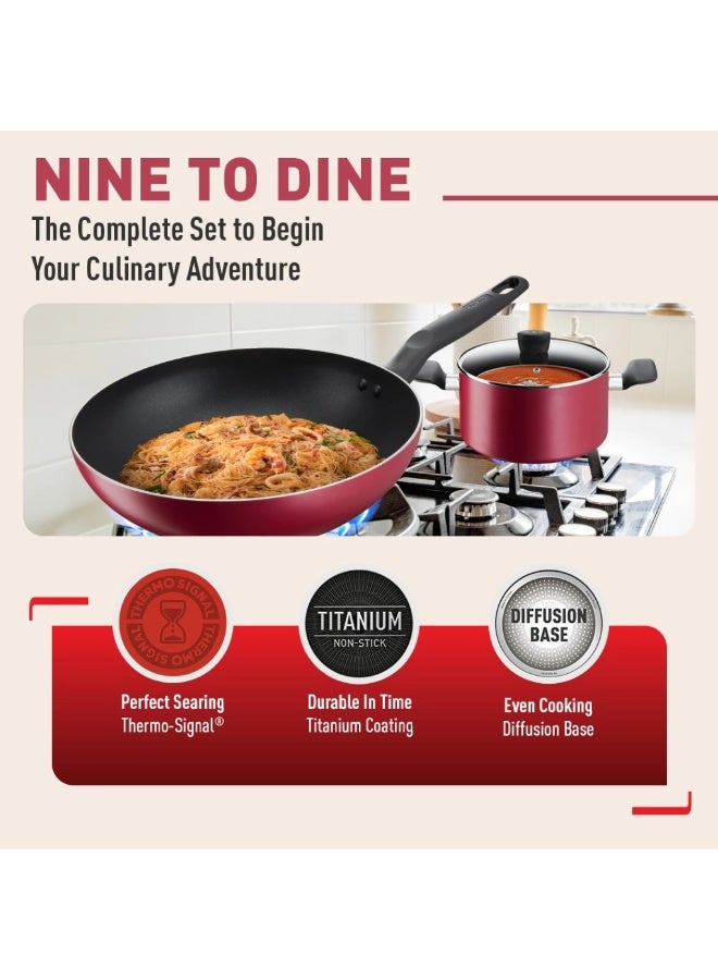 Tefal Supercook 9pcs set (Frypan 24cm, Wokpan 28cm, Stewpot 22cm And 24cm, 3 Spatulas) red 24cm, 28cm, 22cm & 24cm, 3 cmcm - Image 3