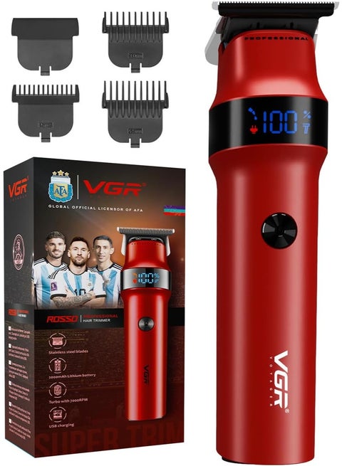 V‑987 Professional Hair Trimmer – Red Edition With Digital Display & Powerful Performance Red