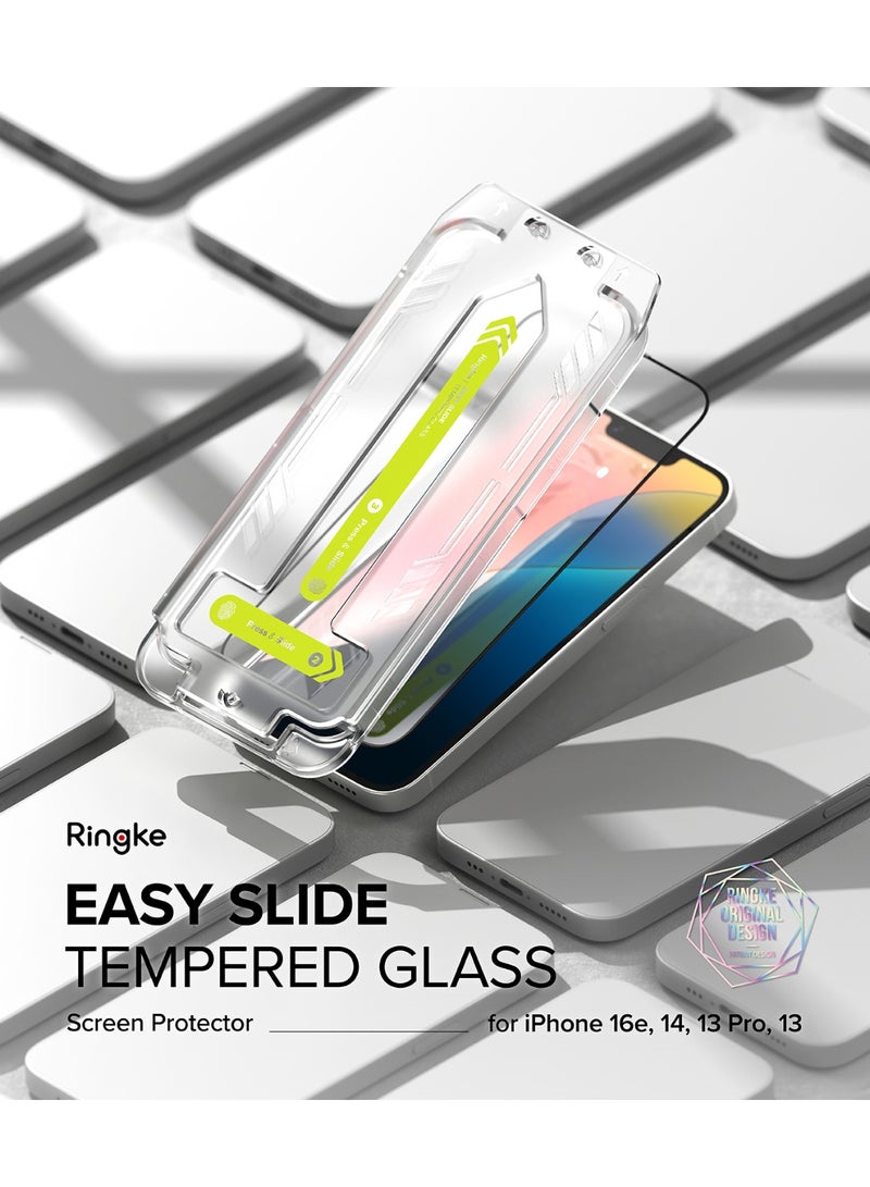 Ringke Easy Slide [Super Easy to Install] Compatible with iPhone 16e / 14 / 13 / 13 Pro Screen Protector, Case Friendly 9H Hardness Tempered Glass with Simple installation Tool - 2 Pack - Image 2