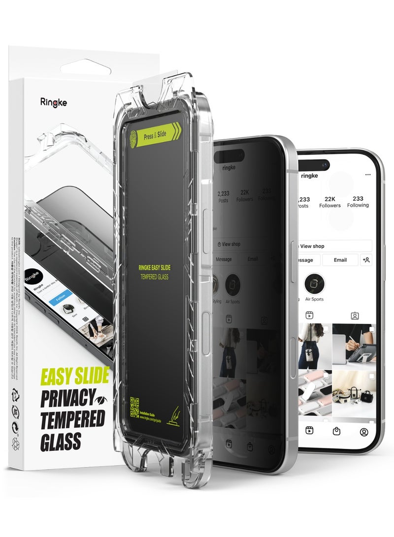 Ringke Easy Slide Privacy Tempered Glass [Anti Spy] Compatible with iPhone 16 Pro Max Screen Protector, Easy to Install Case Friendly Privacy Screen Protector - 2 Pack - Image 1