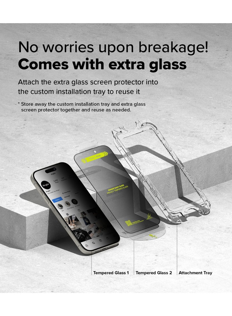 Ringke Easy Slide Privacy Tempered Glass [Anti Spy] Compatible with iPhone 16 Pro Max Screen Protector, Easy to Install Case Friendly Privacy Screen Protector - 2 Pack - Image 5