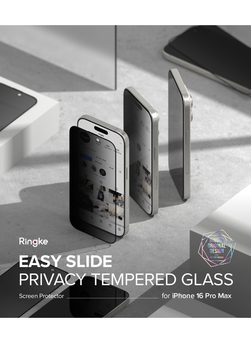Ringke Easy Slide Privacy Tempered Glass [Anti Spy] Compatible with iPhone 16 Pro Max Screen Protector, Easy to Install Case Friendly Privacy Screen Protector - 2 Pack - Image 2