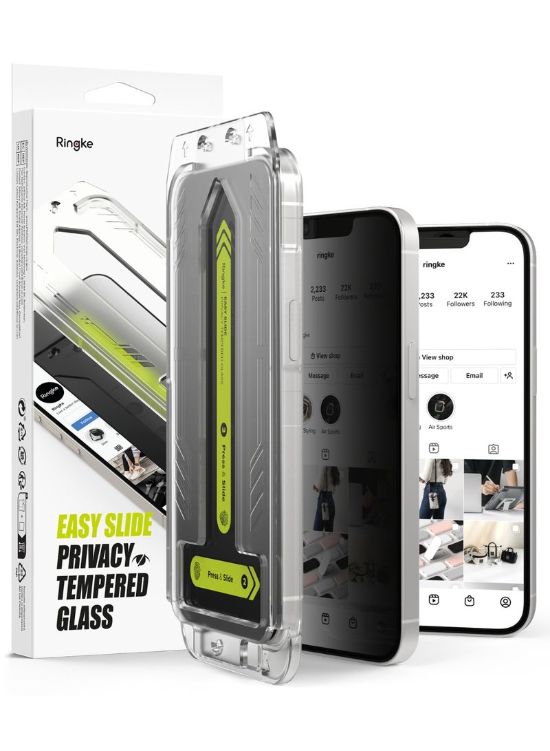 Ringke Easy Slide Privacy [Anti Spy] Compatible with iPhone 16e / 14/13 / 13 Pro Screen Protector, Easy to Install Case Friendly Tempered Glass with Simple installation Tool - 2 Pack - Image 1