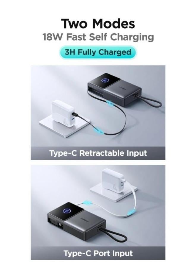 JOYROOM 10000 mAh JOYROOM JR-PR1 Retractable Power Bank – Compact Size, Built-in Cable, 22.5W Fast Charging black - Image 4