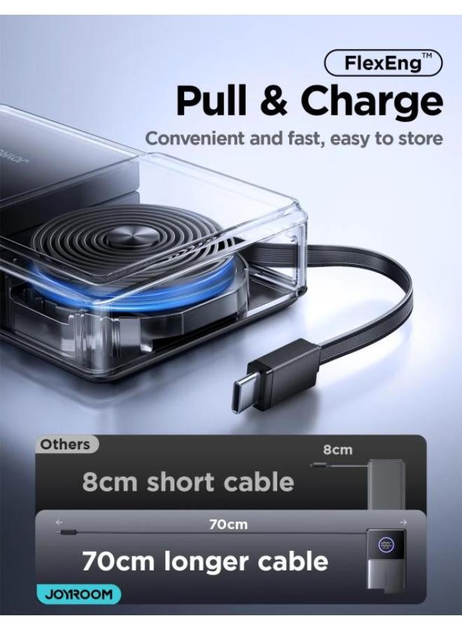 JOYROOM 10000 mAh JOYROOM JR-PR1 Retractable Power Bank – Compact Size, Built-in Cable, 22.5W Fast Charging black - Image 3