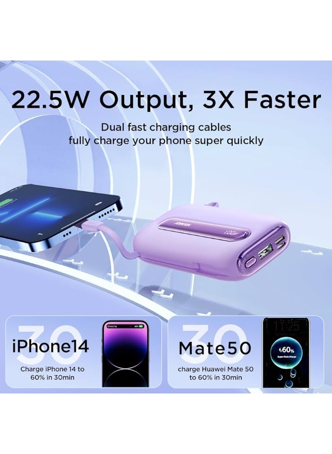 JOYROOM JR-L012 Plus – 20,000 mAh Compact Powerhouse with Dual Built-In Cables, Digital Display & 22.5 W Super-Fast Charging Purple - Image 3