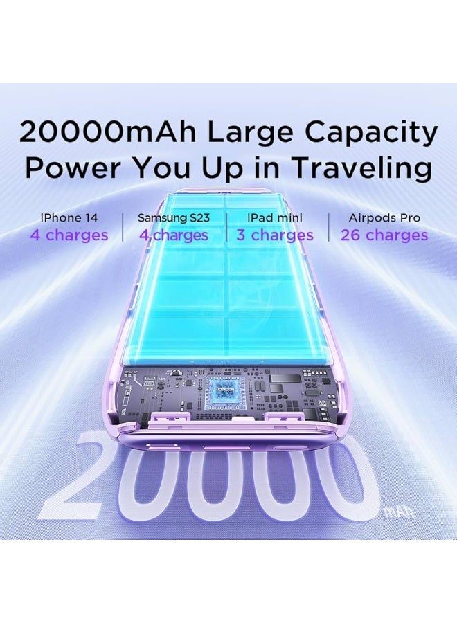 JOYROOM JR-L012 Plus – 20,000 mAh Compact Powerhouse with Dual Built-In Cables, Digital Display & 22.5 W Super-Fast Charging Purple - Image 2
