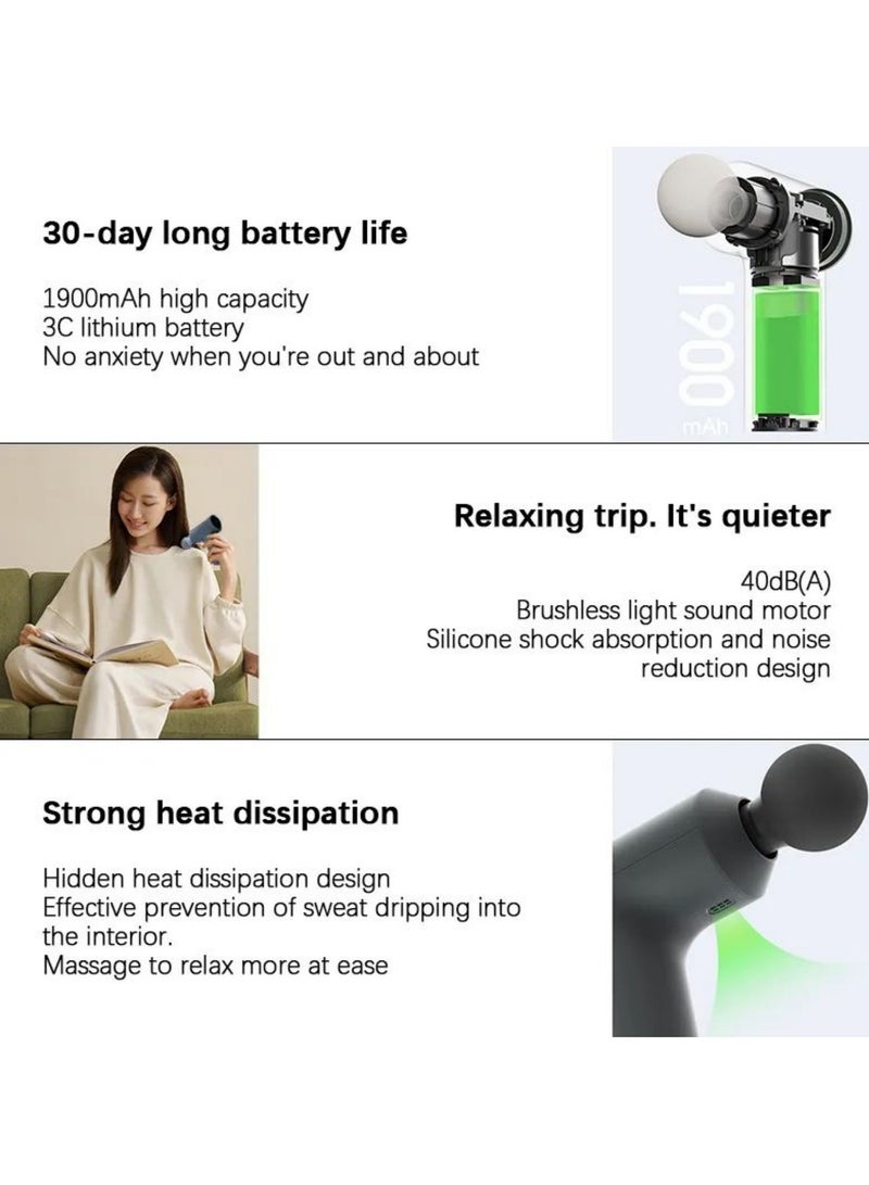 شاومي مسدس تدليك ميني ميجيا 2C، وضع مزدوج ذكي، وزن خفيف 350 جرام، 3 رؤوس تدليك خاصة، قوة 12 كجم، ذاكرة تروس ذكية، سرعة عالية 2500 دورة في الدقيقة - Image 4