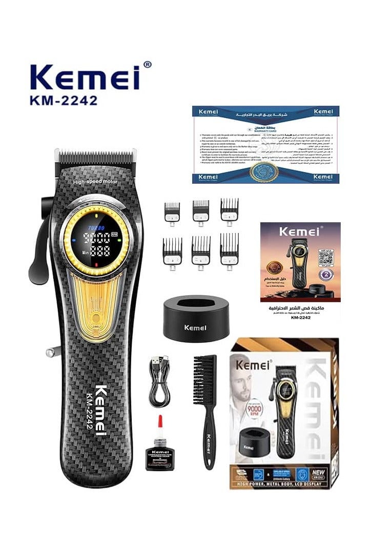 Kemei KM-2242 Professional Hair Clipper for Men, Cordless with LED Display and Charging Base, Hair Trimmer, 9000 RPM Super Torque Motor, Multi-Color (Saudi Version) - Image 1