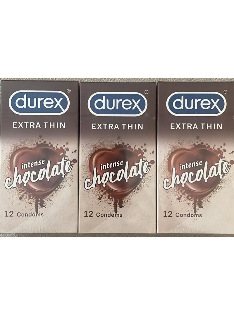 Durex 12-Piece Extra Thin Intense Chocolate Flavored Condoms, Pack Of 3