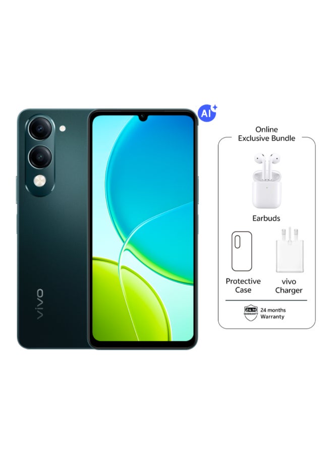 فيفو هاتف Y29T AI 5G ثنائي الشريحة باللون الأخضر 8 جيجابايت RAM 256 جيجابايت مع TWS حصري (شاحن وحافظة داخل صندوق الهاتف) - نسخة الشرق الأوسط - Image 1