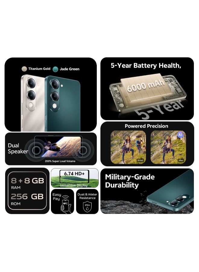 فيفو هاتف Y29T AI 5G ثنائي الشريحة باللون الذهبي 8GB RAM 256GB مع TWS حصري (شاحن وحافظة داخل صندوق الهاتف) - نسخة الشرق الأوسط - Image 2