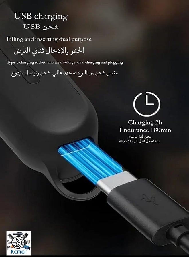 Kemei KM-1563 Professional Rechargeable Cordless Hair Clipper with Rust-Proof Stainless Steel Blades, Powerful 7200 RPM Motor, 1200mAh Lithium Battery Lasts Up to 180 Minutes, Ergonomic Design with USB-C Charging, Suitable for Haircutting, Beard Trimming and High-Precision Edge Trimming (Saudi Version) - Image 2
