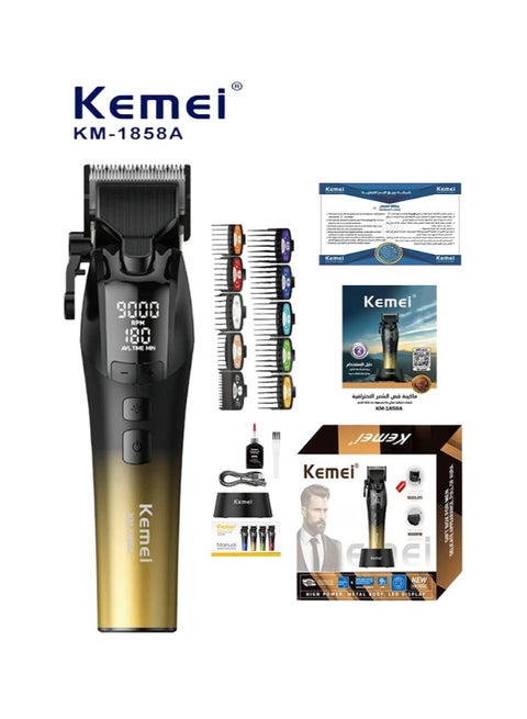 KM-1858A Professional Cordless Hair Clipper - Newly Upgraded 4600mAh Lithium Battery, Multi-Speed Charging Base Up to 9000RPM, Digital Display, Up to 6 Hours Continuous Use (Saudi Version)