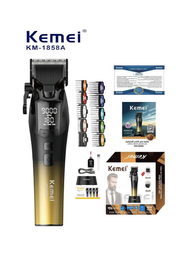 Kemei KM-1858A Professional Cordless Hair Clipper - Newly Upgraded 4600mAh Lithium Battery, Multi-Speed Charging Base Up to 9000RPM, Digital Display, Up to 6 Hours Continuous Use (Saudi Version) - Image 1