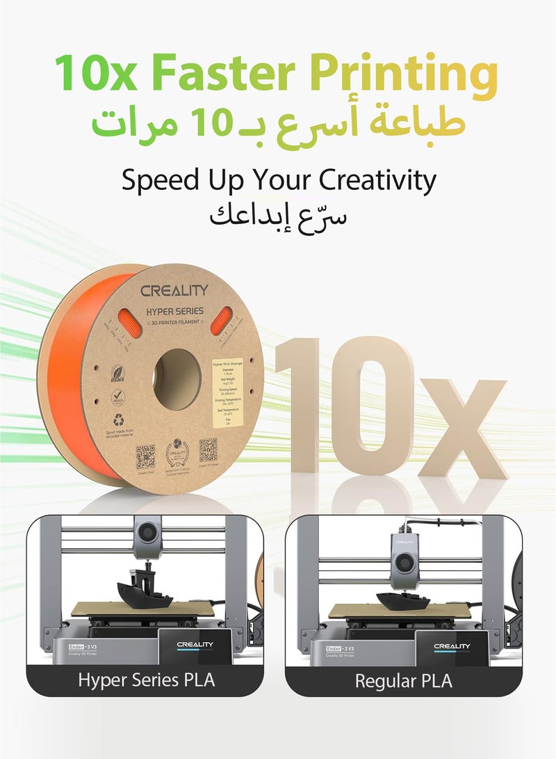 Creality 3D Official Creality Hyper PLA Filament 1.75mm, High Speed PLA 30-600mm/s 3D Printer Filament, Dimensional Accuracy +/-0.02mm, Fit Most FDM 3D Printers, 1KG(2.2lbs) Spool Orange Hyper PLA-Orange 1KG - Image 3