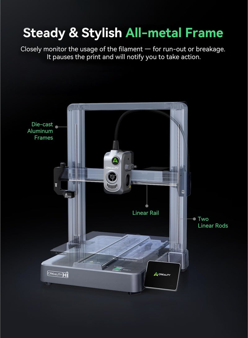 Creality 3D Hi Combo 3D Printer, Multi Color 3D Printer with CFS, 500mm/s High Speed Auto-Leveling Automatic Filament Reading Clog-Free Extruder 95% Pre-Assemble All-Metal Body 10.24×10.24×11.81inch Hi Combo-Black - Image 2