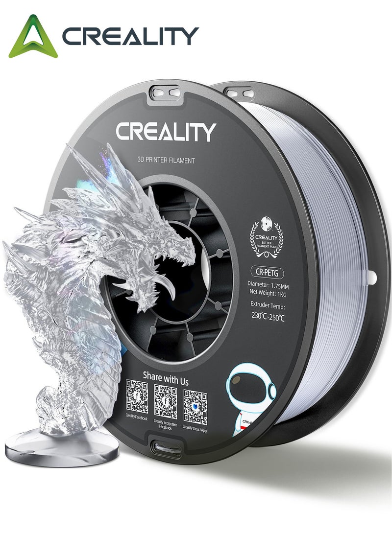 كريليتي 3D Official  CR-PETG 3D Printer Filament 1.75mm 1KG (2.2lbs), High Precision Strong Toughness, Odorless Better Flow Moistureproof 3D Printing Ender Filament, Transparent CR-PETG-1kg Transparent - Image 1