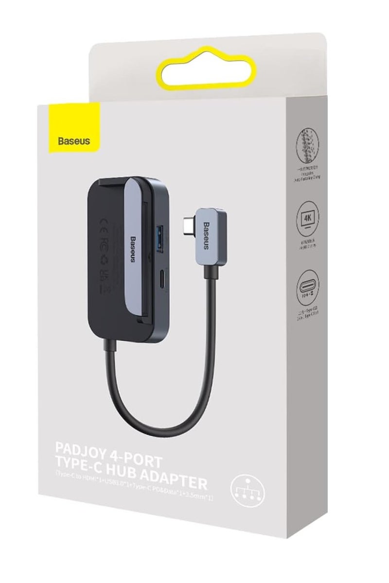 Baseus Hub 4-in-1 Baseus PadJoy Series USB-C to USB 3.0 + HDMI + USB-C PD + Jack 3.5 mm Dark Grey - Image 4