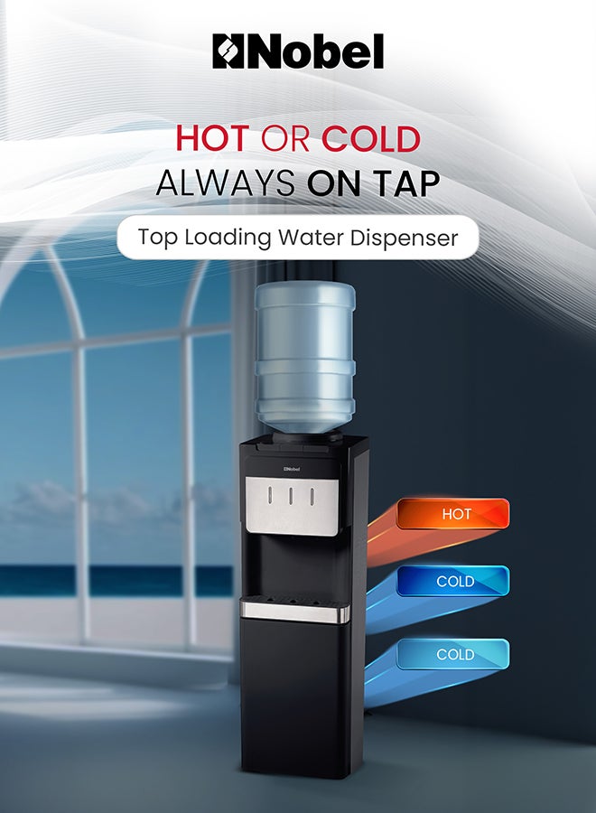 نوبل موزع مياه نوبل مع صانع ثلج، 3 صنابير للمياه الساخنة والعادية والباردة، خزان من الفولاذ المقاوم للصدأ، قفل للأطفال، 10-15 كجم ثلج/يوم، طاقة 700 واط – NWD900IM - Image 3