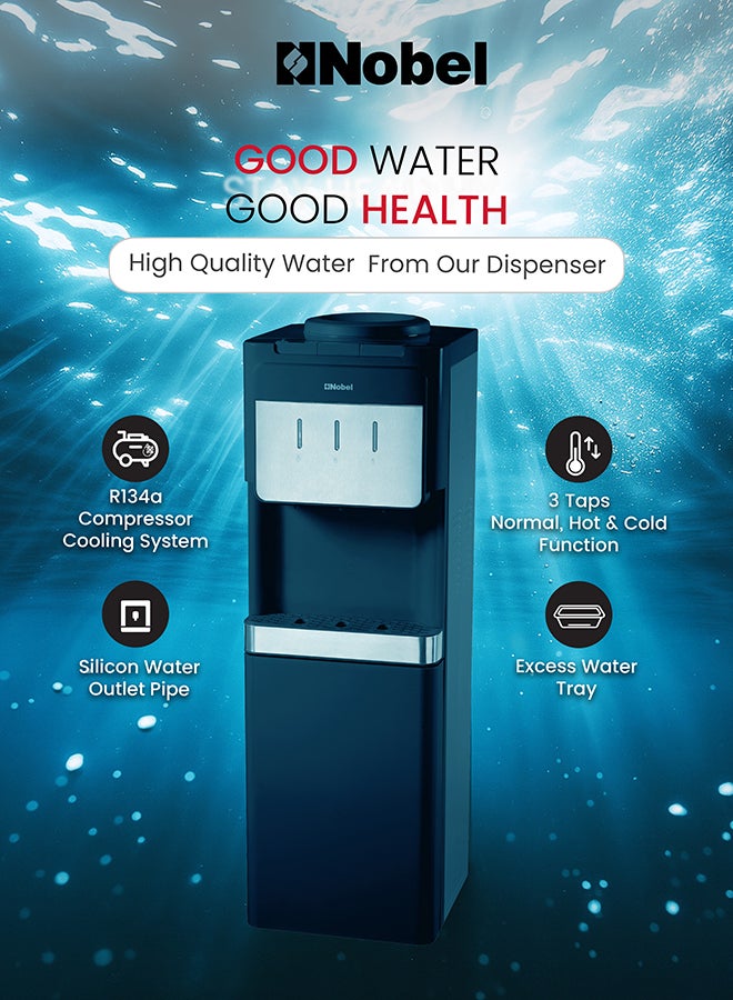 نوبل موزع مياه نوبل مع صانع ثلج، 3 صنابير للمياه الساخنة والعادية والباردة، خزان من الفولاذ المقاوم للصدأ، قفل للأطفال، 10-15 كجم ثلج/يوم، طاقة 700 واط – NWD900IM - Image 4