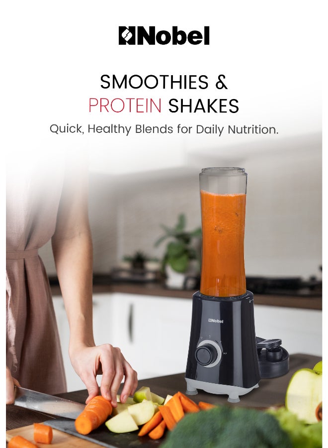 نوبل خلاط رياضي / صانع سموزي، كوب محمول سعة 600 مل، محرك 300 واط، سرعتين + نبض، شفرات من الفولاذ المقاوم للصدأ للثلج والفواكه المجمدة - Image 4