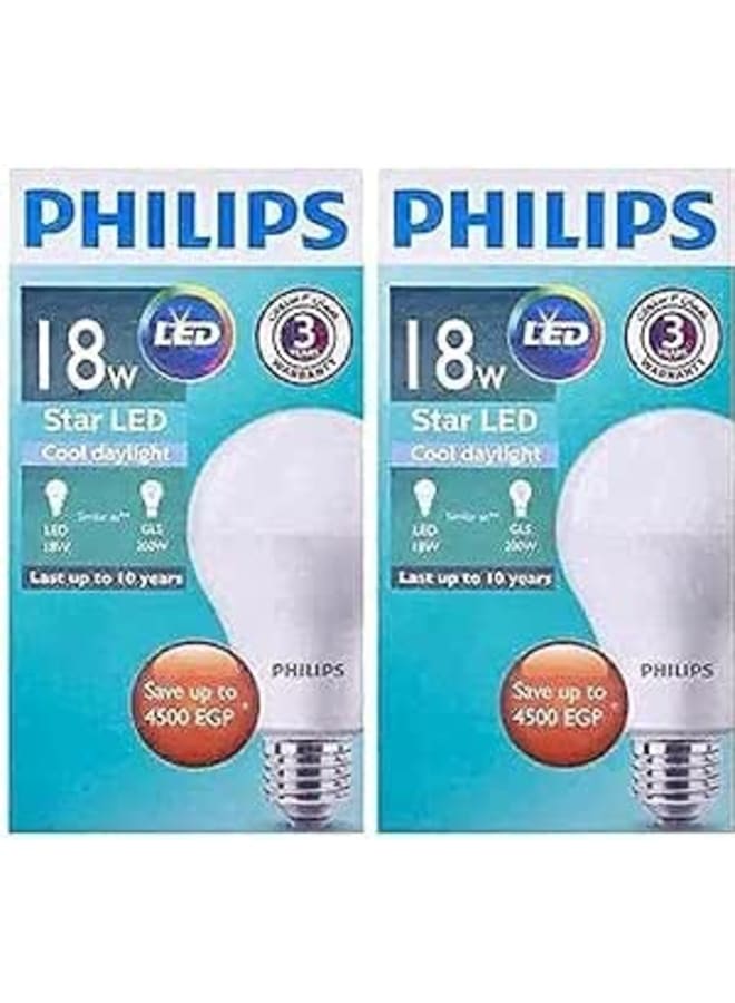 Philips E27 LED Bulb, 18 watt - 2 Pieces, White