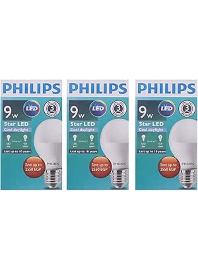Philips E27 LED Bulb (6500K White, 9W, 3 Pieces)