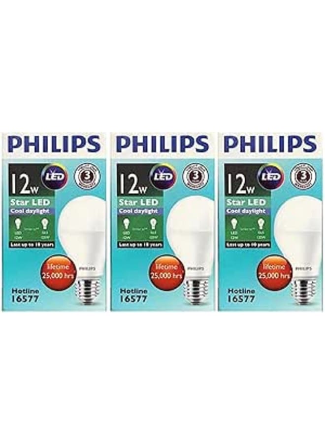 Philips E27 LED Bulb (White, 12W, 3 Pieces)