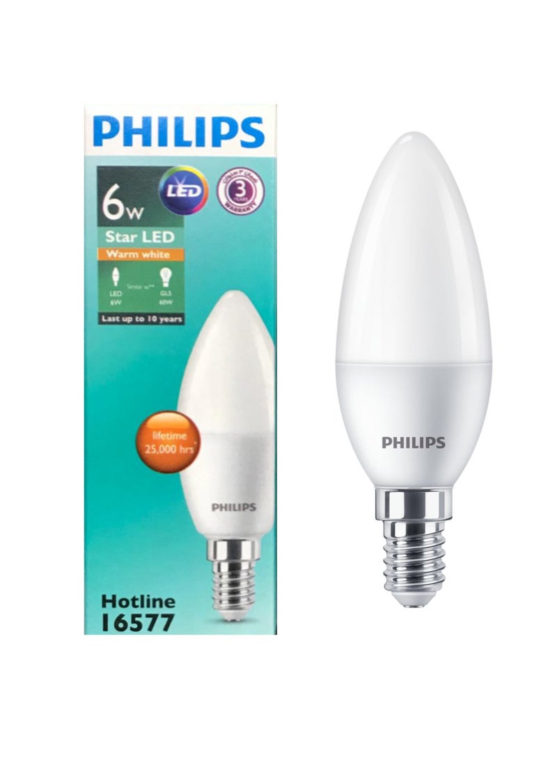 Philips 6 watt LED Bulb E14 Candle warm 3000K (6 pieces) - Image 2