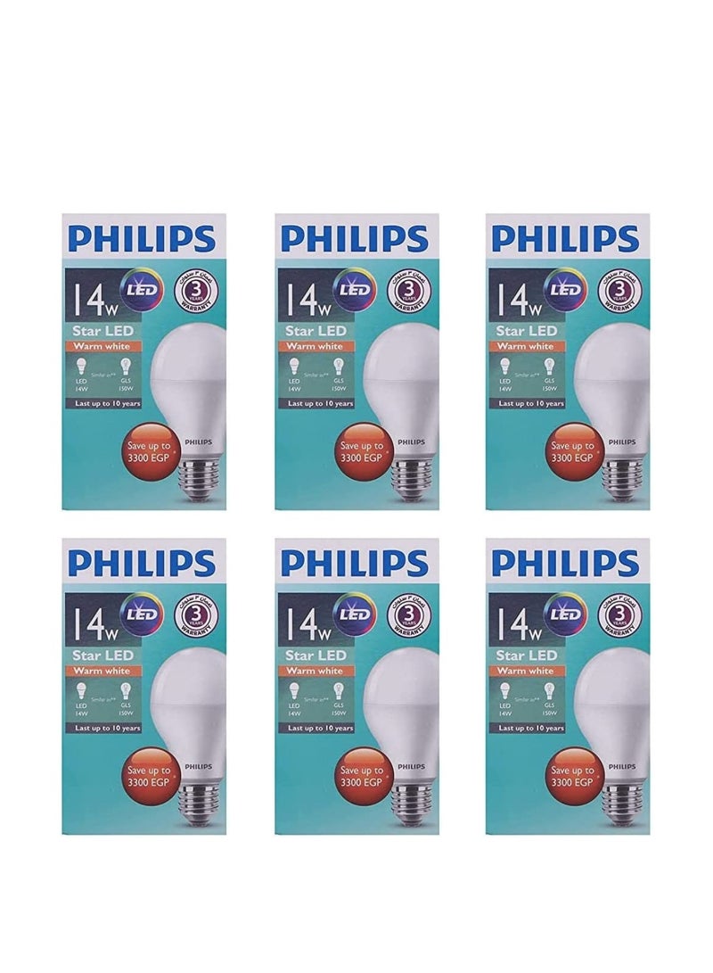 Philips LED bulb 14W - E27 Threads - (Yellow ) -( 6Pcs ) - Image 1